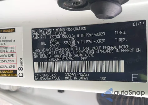 2017 Toyota 4Runner Limited z USA, uszkodzony, nr VIN JTEZU5JR3H5150569